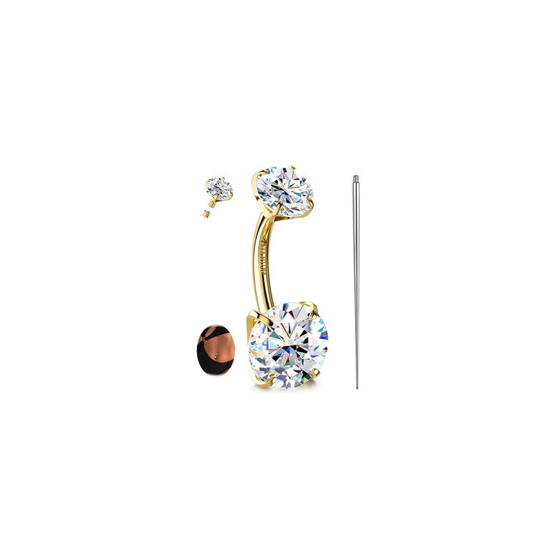 GEMQUEEN 18K Gold Plated Belly Button Ring - Moissanite G23 TItanium Hypoallergenic Internally Threaded Belly Rings 14G Navel Piercing Jewelry For Women Men simulated damond - Image 1