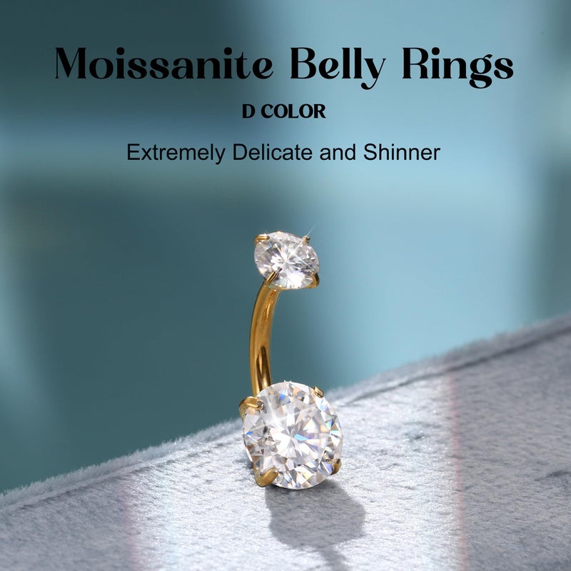 GEMQUEEN 18K Gold Plated Belly Button Ring - Moissanite G23 TItanium Hypoallergenic Internally Threaded Belly Rings 14G Navel Piercing Jewelry For Women Men simulated damond - Image 2