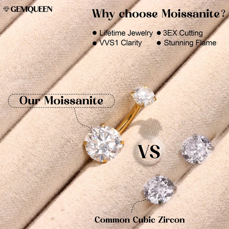 GEMQUEEN 18K Gold Plated Belly Button Ring - Moissanite G23 TItanium Hypoallergenic Internally Threaded Belly Rings 14G Navel Piercing Jewelry For Women Men simulated damond - Image 5