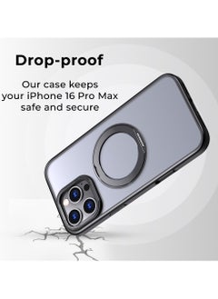 glassology iPhone 16 Pro Max 360° Rotate Ring Stand MagSafe Case Shockproof Wireless Charging Compatible Adjustable Kickstand (Black)  - Image 2
