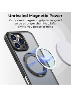 glassology iPhone 16 Pro Max 360° Rotate Ring Stand MagSafe Case Shockproof Wireless Charging Compatible Adjustable Kickstand (Black)  - Image 5