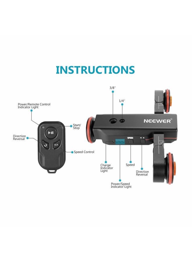 Neewer 3-Wheels Wireless Video Camera Dolly, 3-Speed Motorized Electric Track Rail Slider Dolly Car with Remote Control, Compatible with DSLR Camera, Camcorder, Gopro, iPhone, and Android Smartphone - Image 3