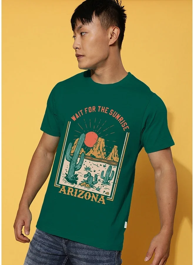 Veirdo Veirdo Pure Cotton Regular Fit Green Half Sleeve T-Shirt For Men