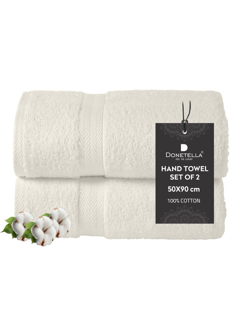 Donetella Premium 100 % Combed Cotton 2-Pcs Hand Towel Set (50 X 90 CM) 600 GSM Super Soft Hand Towel, Highly Absorbent, Quick Dry,Best Towel for Bathroom, Spa And Hotel,Cream - Image 1
