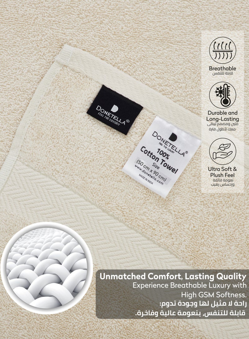 Donetella Premium 100 % Combed Cotton 2-Pcs Hand Towel Set (50 X 90 CM) 600 GSM Super Soft Hand Towel, Highly Absorbent, Quick Dry,Best Towel for Bathroom, Spa And Hotel,Cream - Image 5