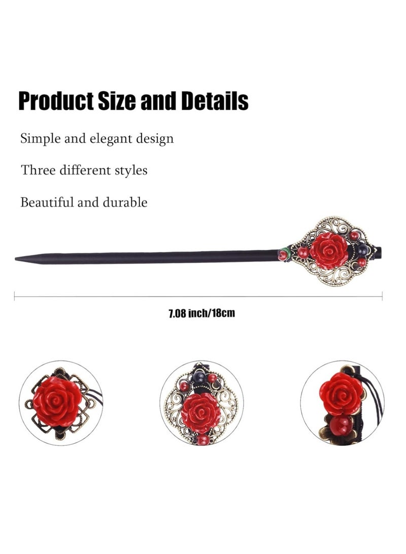 4 قطع الصينية عصا الشعر اليابانية الرجعية خشبية الشعر الزهرة الشعر عصا اليدوية الكلاسيكية الجيشا الشعر الملحقات مقاطع للشعر الطويل - Image 2