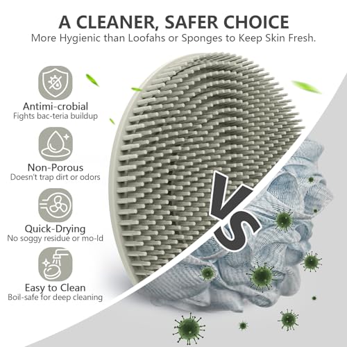 BEAUTAIL Silicone Body and Face Scrubber Set 3 Pack, BEAUTAIL Shower Bath Scrubber, Gentle Exfoliating Brush for Women Men Baby Sensitive Skin, More Hygienic Than Traditional Loofah, Long Lasting, Black+Gray - Image 2