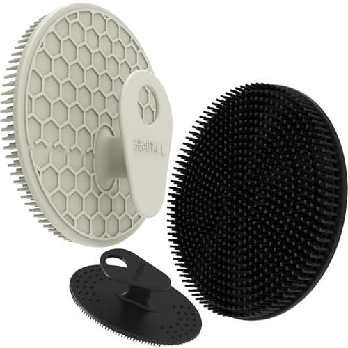 BEAUTAIL Silicone Body and Face Scrubber Set 3 Pack, BEAUTAIL Shower Bath Scrubber, Gentle Exfoliating Brush for Women Men Baby Sensitive Skin, More Hygienic Than Traditional Loofah, Long Lasting, Black+Gray - Image 1