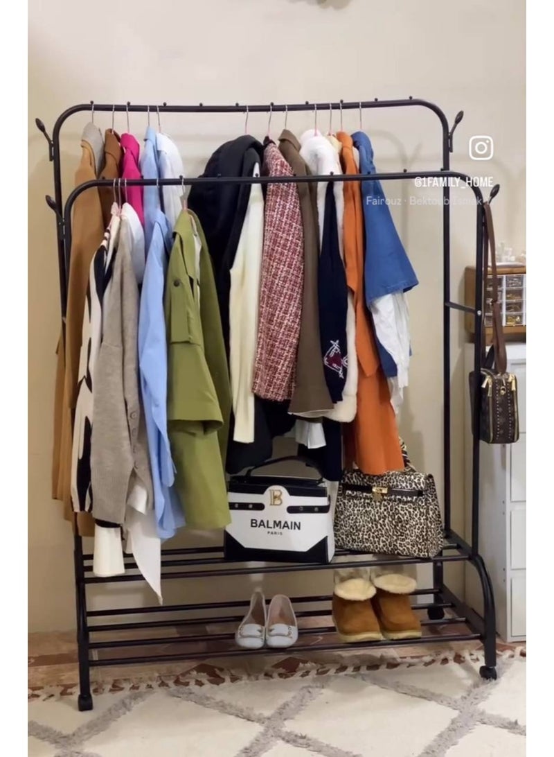 Clothes rack that can hold up to 50 kg, two tiers + two lower shelves, easy to assemble and disassemble - Image 1