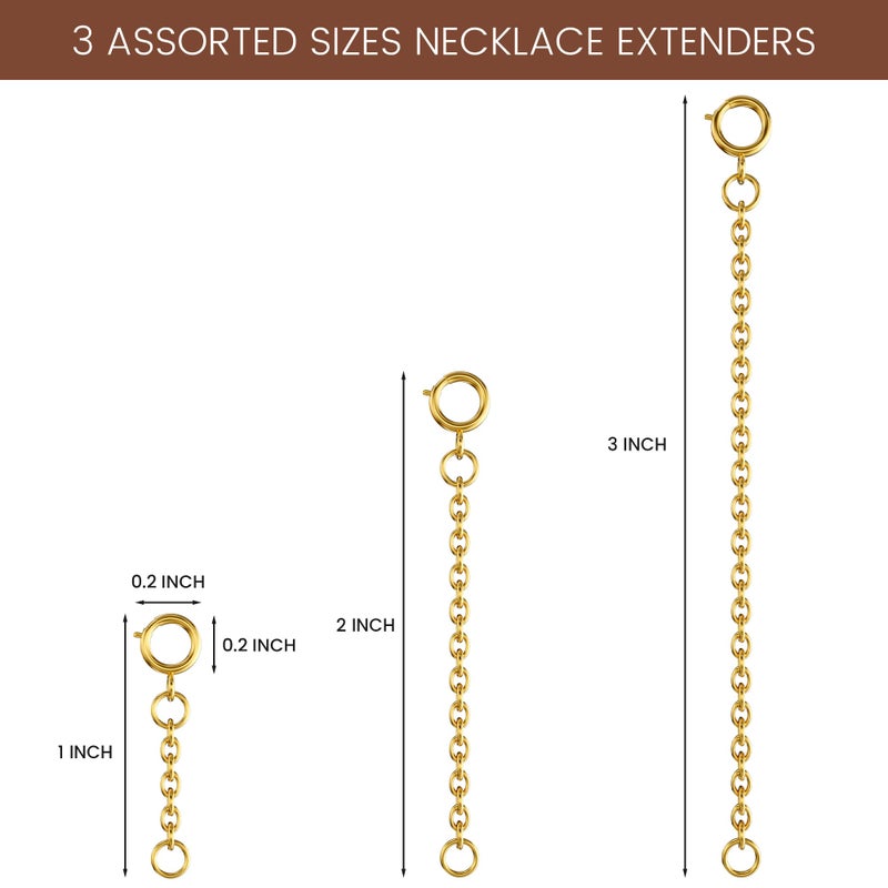 Bonison Necklace Extender Gold - 18k Gold Plated Chain Extenders for Necklaces, Necklaces Bracelet Anklet Extenders for Women Jewelry Making (3 pcs Gold (1 2 3 Inch)) - Image 2