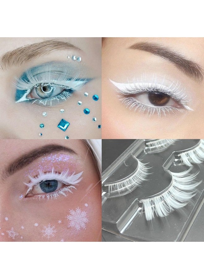 لوويجز رموش صناعية بيضاء لأزياء الهالوين، أدوات تمديد الرموش البيضاء القابلة لإعادة الاستخدام، مكياج أنمي طبيعي المظهر، حفلة تنكرية - Image 5
