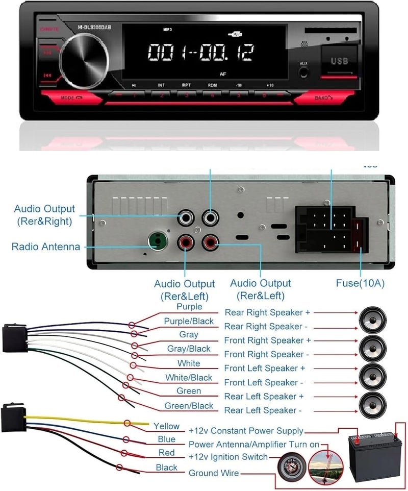 Car Cassette Bluetooth Radio - Mono Design, Muslim FM Quran Stereo with Buttons and Remote Control, AUX Input, USB Port (P61) - Image 5