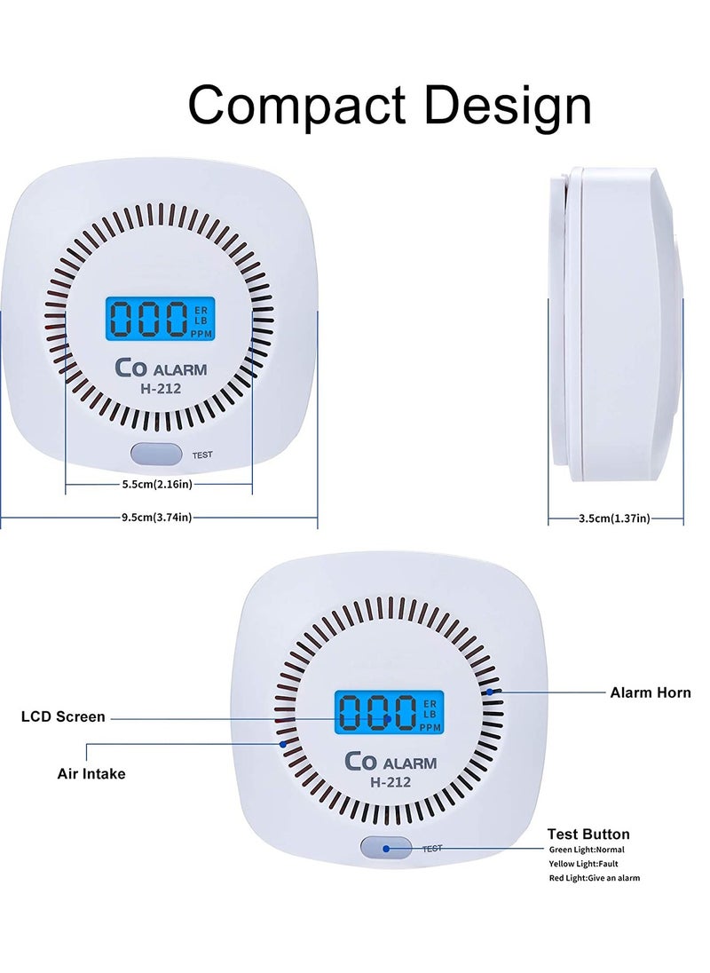 Generic - Carbon Monoxide Detectors, CO Alarm Detector Monitor Battery Operated with Digital Display and Sound Warning for House Kitchen Restaurant Office - Image 1