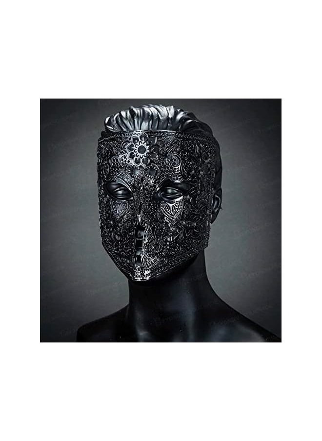 The Bros Halloween Mask for Men Bauta Mask Women Metal Cosplay Halloween Masks Halloween Costume Masks Venetian Mardi Gras Metal Lace Haute Couture Mask (Black)  - Image 3