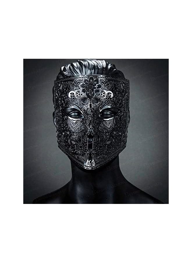 The Bros Halloween Mask for Men Bauta Mask Women Metal Cosplay Halloween Masks Halloween Costume Masks Venetian Mardi Gras Metal Lace Haute Couture Mask (Black)  - Image 2