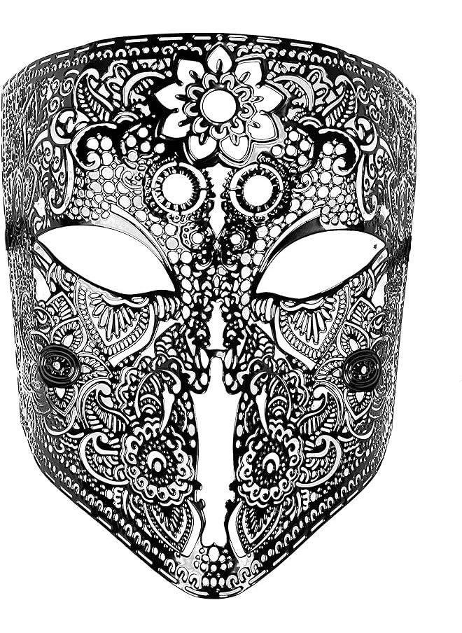 The Bros Halloween Mask for Men Bauta Mask Women Metal Cosplay Halloween Masks Halloween Costume Masks Venetian Mardi Gras Metal Lace Haute Couture Mask (Black)  - Image 1