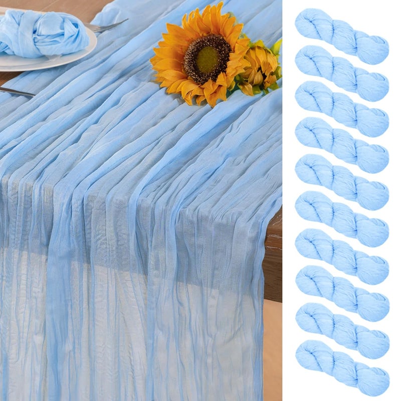 DeZerlor Baby Blue Cheesecloth Table Runner 10 Pack Spring Easter Table Runners Boho Gauze 120 Inches Light Blue Table Decor for Wedding Bridal Baby Shower Parties - Image 1