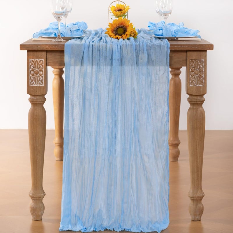 DeZerlor Baby Blue Cheesecloth Table Runner 10 Pack Spring Easter Table Runners Boho Gauze 120 Inches Light Blue Table Decor for Wedding Bridal Baby Shower Parties - Image 4