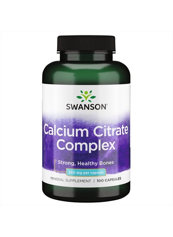 SWANSON Calcium Citrate Complex Bone Muscle Nerve Health Blood Pressure Support Mineral Supplement 250 mg Calcium (from Citrate & Carbonate) 100 Capsules - Image 1