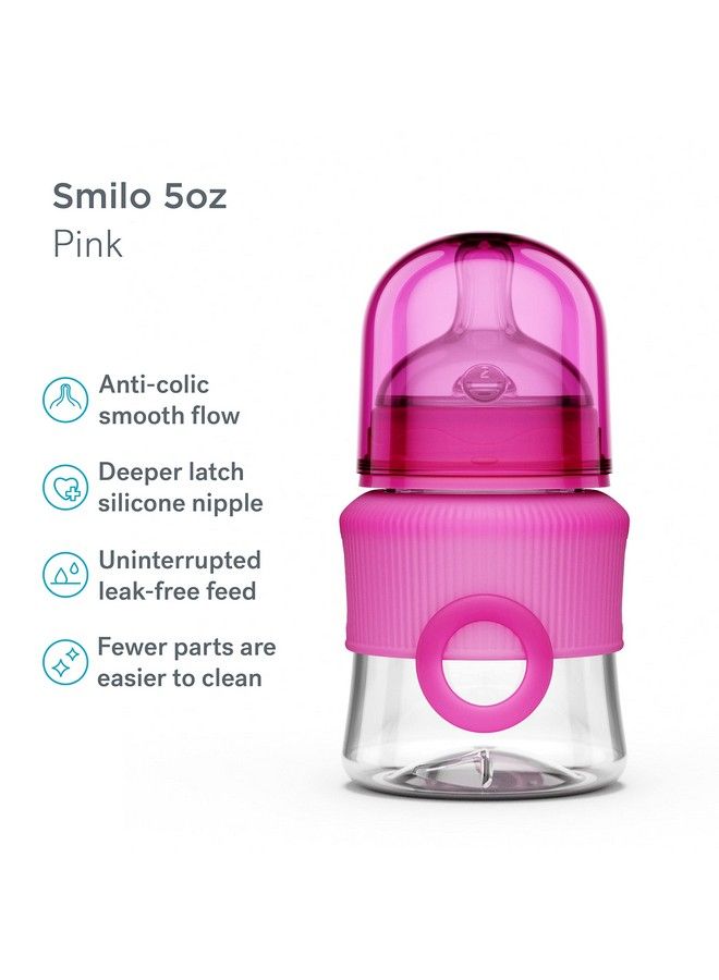 Smilo Baby Bottles Pink Smooth Flow Anti Colic Feeding 5 Ounce With Stage 0 Nipples (Pack Of 3) - Image 3