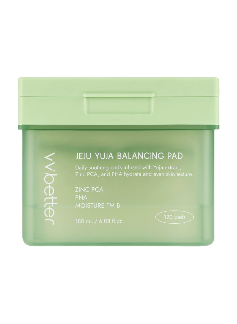 VVBETTER Jeju Yuja Balancing Toner Pads (120 Pads) | VVBETTER Korean Skincare | Zinc PCA & PHA Exfoliation | Soothes, Controls Sebum & Brightens Acne-Prone Skin | Vegan Micro-Hole Cotton  - Image 1