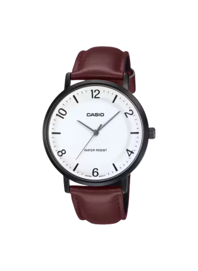 كاسيو Men's Analog Display Watch With Brown Leather Strap - MTP-VT03BL-7BDF