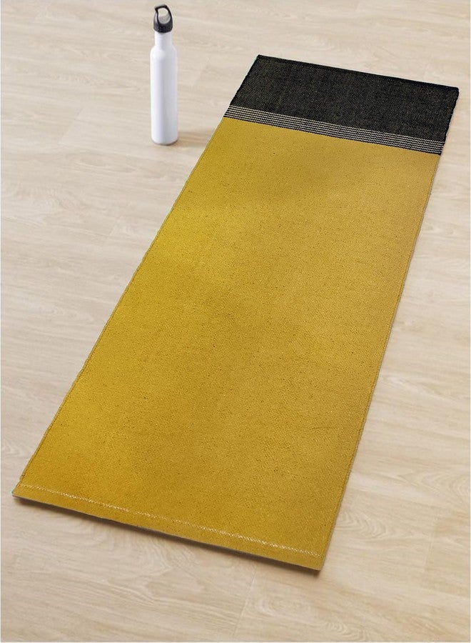 STONEMUNK Reversible Cotton Yoga Mat Daily Exercise Yoga Mat, Floor Covering Mat for Kids Baby Men Women for Early Morning Yoga Exercise Mat of 2x6 Yellow Color - Image 2