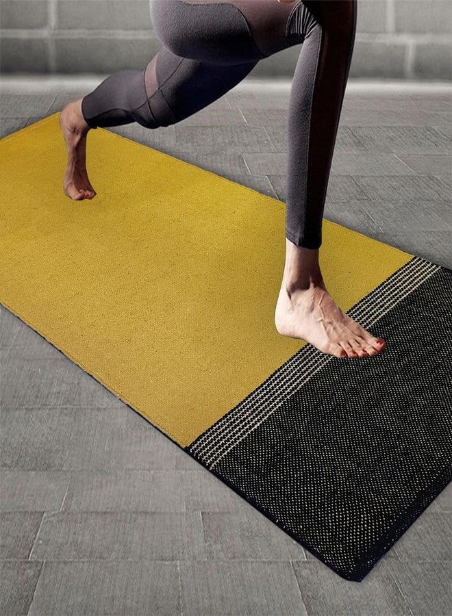 STONEMUNK Reversible Cotton Yoga Mat Daily Exercise Yoga Mat, Floor Covering Mat for Kids Baby Men Women for Early Morning Yoga Exercise Mat of 2x6 Yellow Color - Image 1