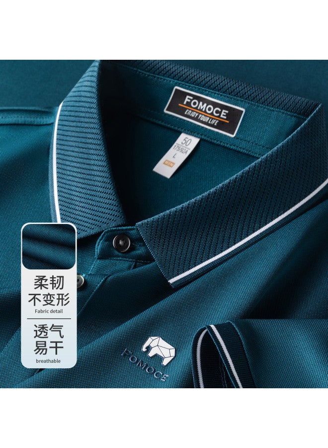 Fomoce men's Summer Solid Color Breathable Comfortable Commuter Polo Shirt - Image 2