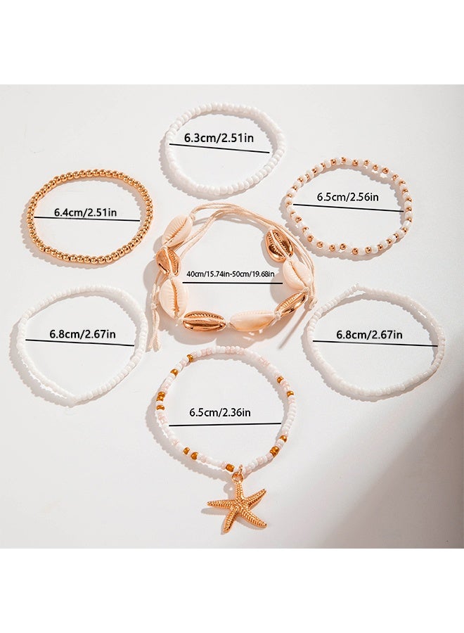 7pcs Gold Ray Star Crystal Braided Nautical Ankle Bracelets Best Dating Gift for Women - Image 2