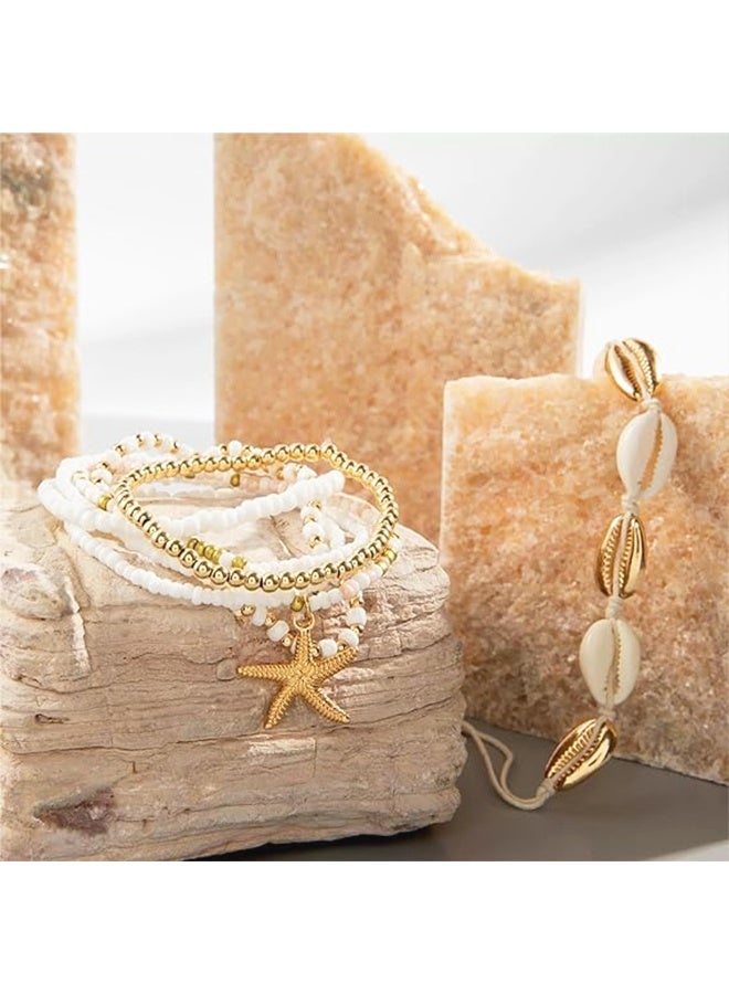 7pcs Gold Ray Star Crystal Braided Nautical Ankle Bracelets Best Dating Gift for Women - Image 3