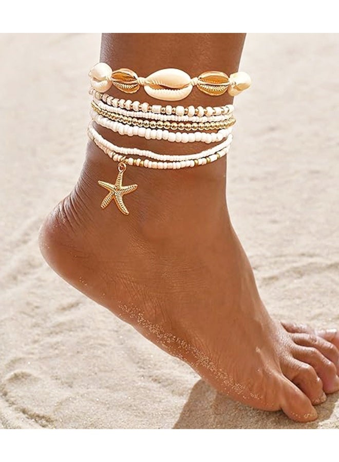 7pcs Gold Ray Star Crystal Braided Nautical Ankle Bracelets Best Dating Gift for Women - Image 4