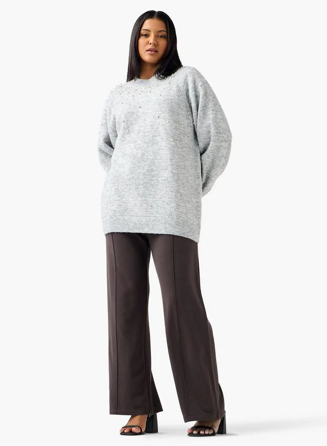 Ulla Popken Ulla Popken Pintuck Wide Leg Flexi Waist Trousers