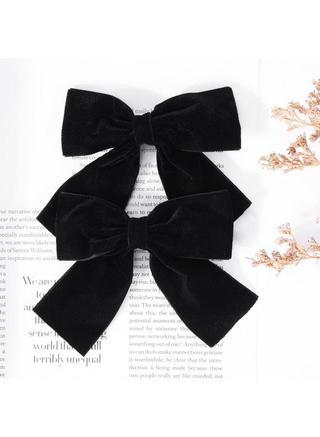 Aileam 2PCS Velvet Hair Bows Black Hair Ribbon Clips 4" Big Fall Alligator Clips Hair Accessories for Women Girls Toddlers Kids Baby - Image 4