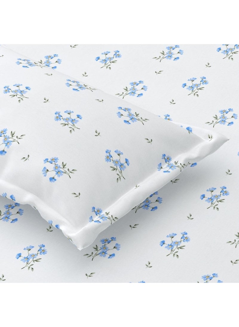 Plumora Plumora 300 TC Cotton Bed Sheet for Double Bed with 2 Pillow Covers Queen Size 90x100 Inches Soft Breathable Bedsheet Premium Cotton Queen Size Bed Sheet Ideal for Modern BedroomsBlue Daisy  - Image 3