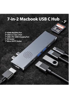 KASTWAVE Aluminum USB C Hub for MacBook Pro/Air, 7-in-2 Triple Display Multiport Adapter, Portable USB Adapter Multiport Expander, with 2*HDMI 4K@30Hz Port, 100W PD, 2*USB 3.1, SD & Micro SD Card Reader  - Image 2