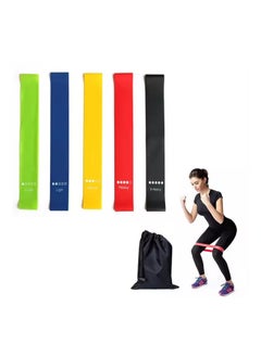 The Resistance Bands Set includes 5 assorted bands for strength training, suitable for full-body workouts, yoga, and physical therapy, featuring elastic bands for pull-up assistance, and comes with a carry bag. These skin-friendly, multicolor bands range from extra light to extra heavy, each measuring 12 inches, making them perfect for gym and home workouts targeting arms, legs, and hips.