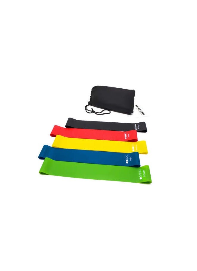 TARAFON - The Resistance Bands Set includes 5 assorted bands for strength training, suitable for full-body workouts, yoga, and physical therapy, featuring elastic bands for pull-up assistance, and comes with a carry bag. These skin-friendly, multicolor bands range from extra light to extra heavy, each measuring 12 inches, making them perfect for gym and home workouts targeting arms, legs, and hips. - Image 1