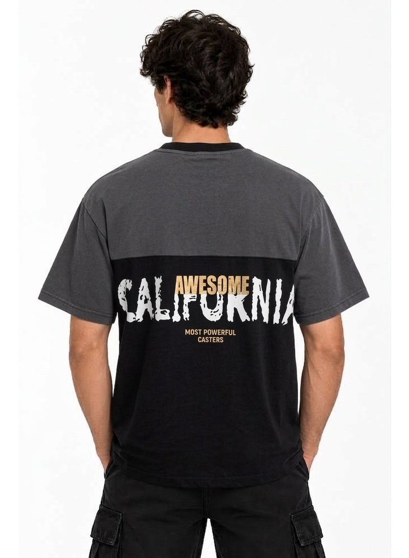 wccofa Men's Heavyweight French Terry Oversized T-Shirt with "AWESOME" Graphic Print - Image 2