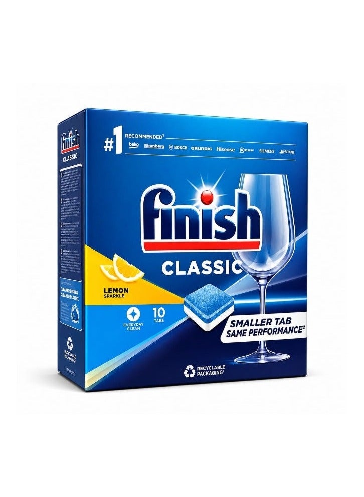 Finish Classic 10 Tablets 2-Layer Soaks and Softens Tough Food Stains for a Daily Clean the First Time Lemon Scent - Image 1