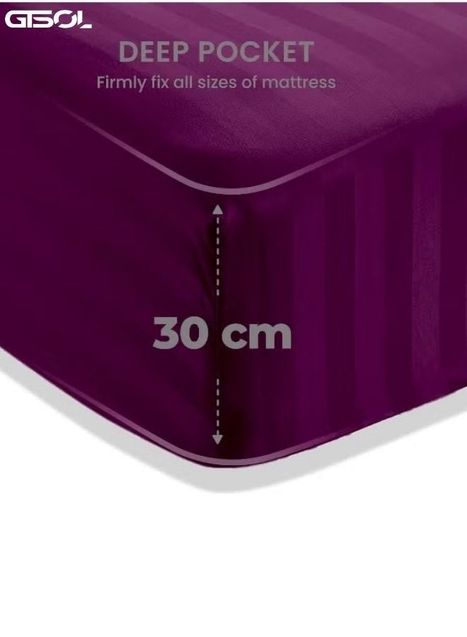 GTSOL 4-Piece Luxury King Size Striped Bedding Set – Premium Microfiber Duvet Cover Set with Deep Pocket Fitted Sheet (200x200+30cm) & 2 Pillowcases (48x74+5cm) – Soft Hotel Collection Comforter Cover Set for King Bed – Elegant Modern Bedroom Bedding - Image 3