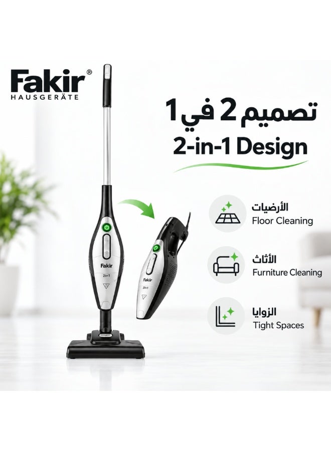Fakir 2-in-1 Corded Stick Vacuum Cleaner with EPA Filter, 800W, 1L, Black/Silver - Image 1