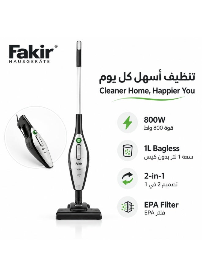 Fakir 2-in-1 Corded Stick Vacuum Cleaner with EPA Filter, 800W, 1L, Black/Silver - Image 5
