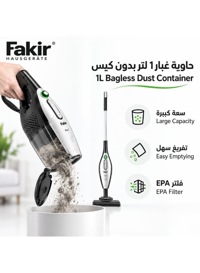 Fakir 2-in-1 Corded Stick Vacuum Cleaner with EPA Filter, 800W, 1L, Black/Silver - Image 3