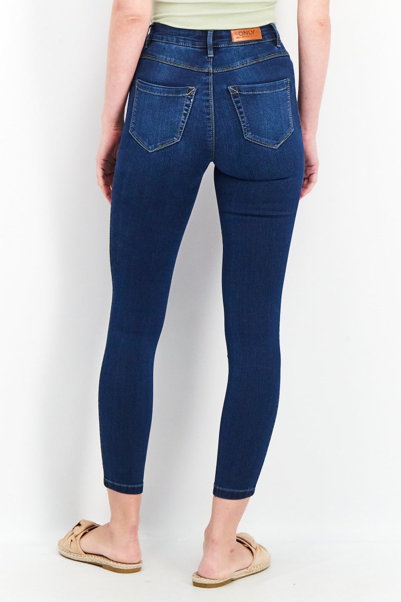 ONLY Women Skinny Fit High Waist Wash Stretchable Denim, Dark Blue  - Image 2