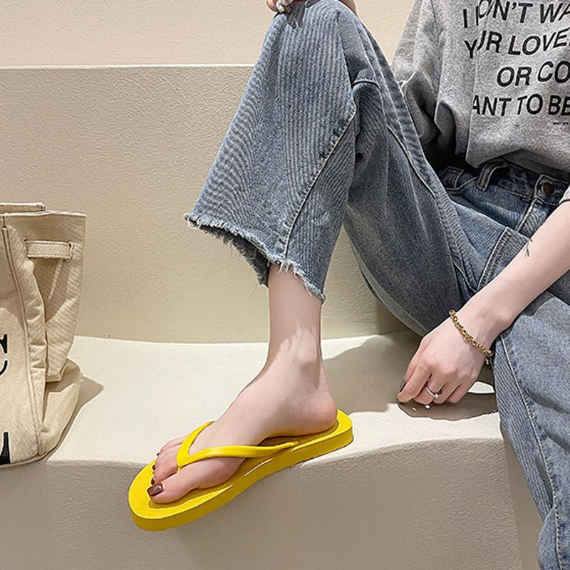 ShuYo Slim Flip Flops for Women, Ladies Shower Slippers Flat Sandals for Summer Bathroom Beach Pool, Ultra Lightweight Basic Thongs Rubber Soft Slide Slip-on Shoes (Lemon Yellow, Adult, Women, 8, Numeric Range, US Footwear Size System, 9, Medium) - Image 4