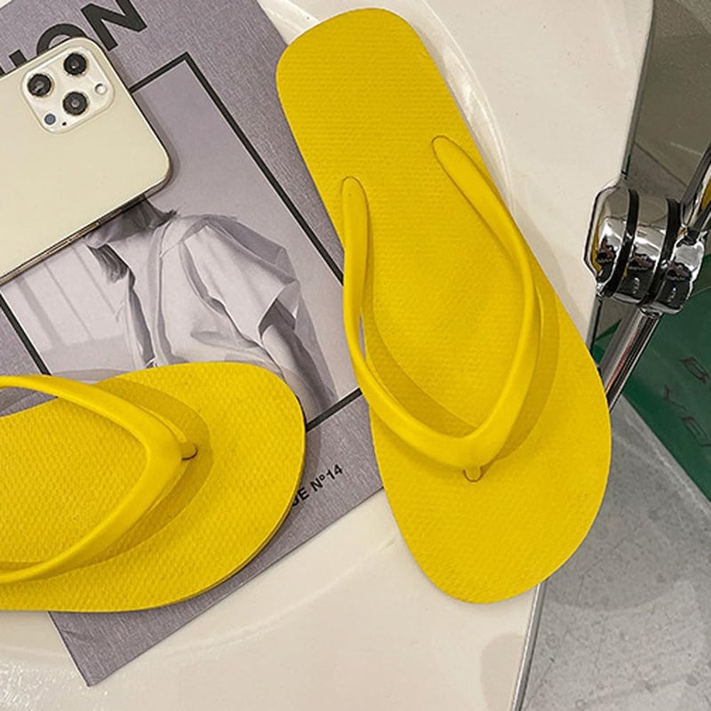 ShuYo Slim Flip Flops for Women, Ladies Shower Slippers Flat Sandals for Summer Bathroom Beach Pool, Ultra Lightweight Basic Thongs Rubber Soft Slide Slip-on Shoes (Lemon Yellow, Adult, Women, 8, Numeric Range, US Footwear Size System, 9, Medium) - Image 3