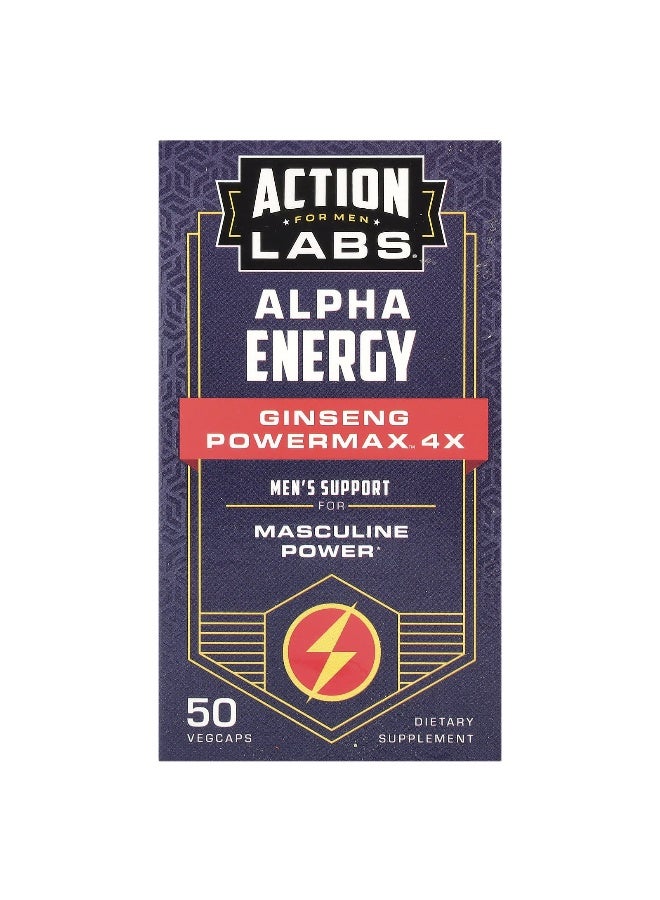 Action Labs Action Labs, For Men, Alpha Energy, Ginseng Powermax™ 4x, 50 VegCaps 