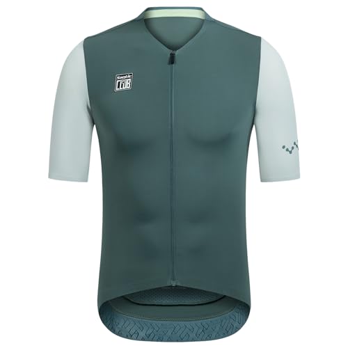 Santic Men's Cycling Jersey Short Sleeve Tops Pro Road Bike Shirt Full Zipper UPF 50+ Bicycle Jersey with Pockets Dark Green - Image 1