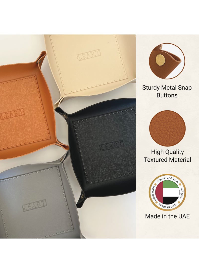 لي آرت Valet Tray - صينية صغيرة ومدمجة لتخزين الأغراض | منظم للمكتب، بجانب السرير، مدخل المنزل | صينية لتخزين المفاتيح والعملات المعدنية والقرطاسية والمجوهرات (كاراميل - مجموعة من 2)  - Image 2